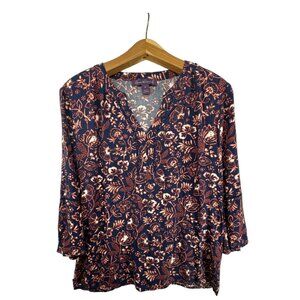 Gloria Vanderbilt Womens Tunic Sz M Navy Floral Boho Slinky Viscose *Tiny Flaw